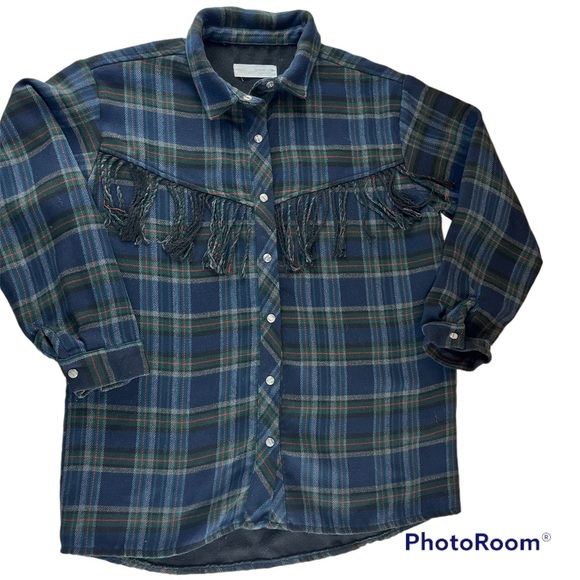 Zara Other - plaid cowgirl shirt with fringe detail.